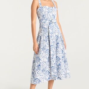 Cinq à Sept Blue and White Floral Midi Dress